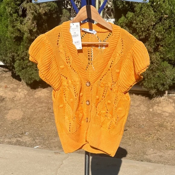 ZARA A Vibrant Orange Women's Knit Cardigan - Picture 1 of 10